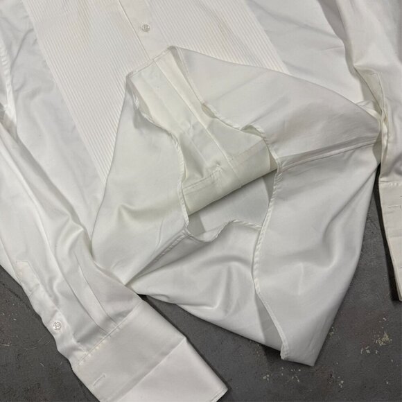 MD Bespoke Tuxedo Shirt White Dress Shirt Custom French Cuff Cotton 16 1/2 Large - Picture 6 of 7